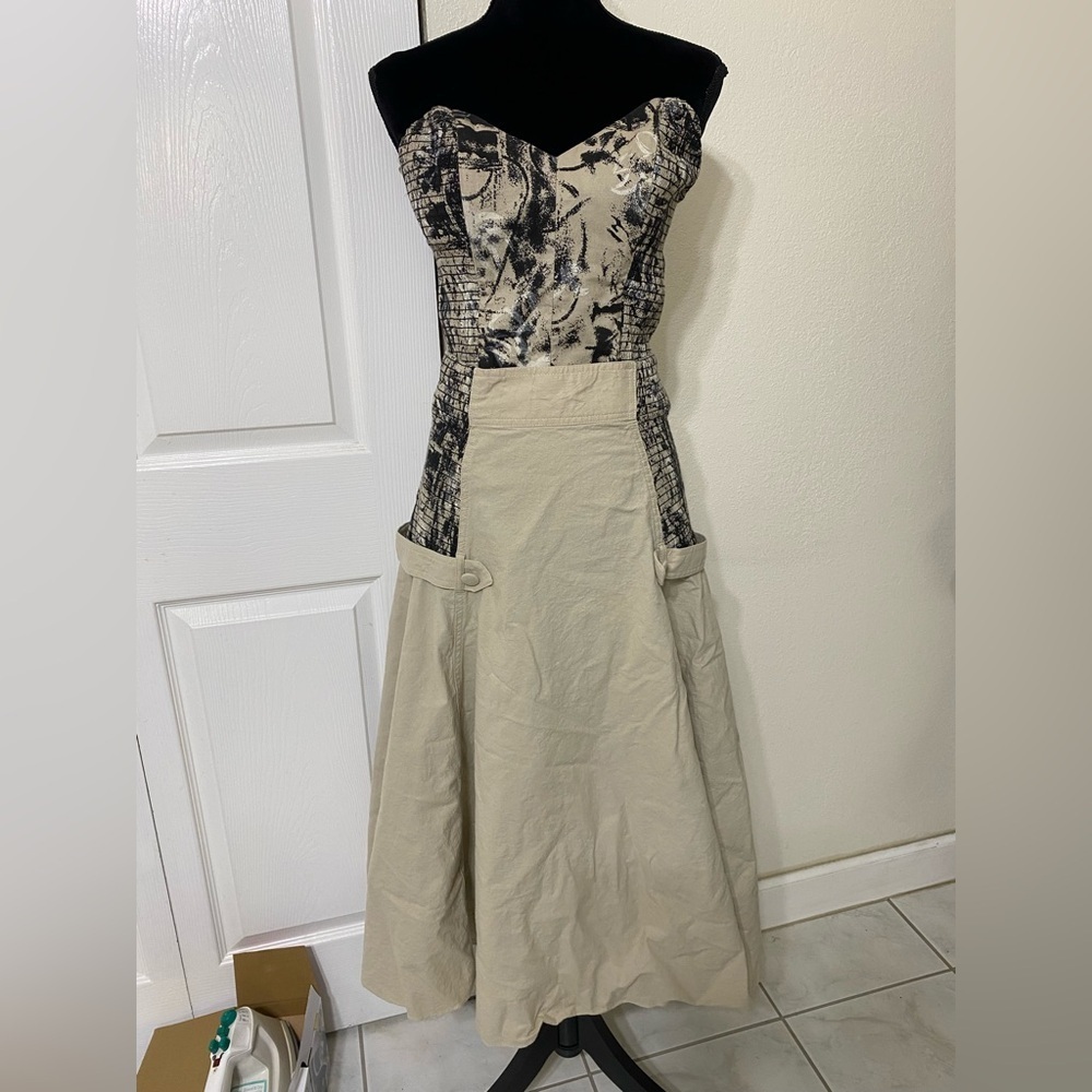 Vintage Sybil California Beige and Black strapless top with skirt size 12